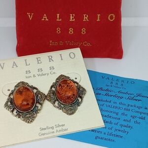 * vintage Valerio genuine Baltic Amber & sterling silver 925 earrings